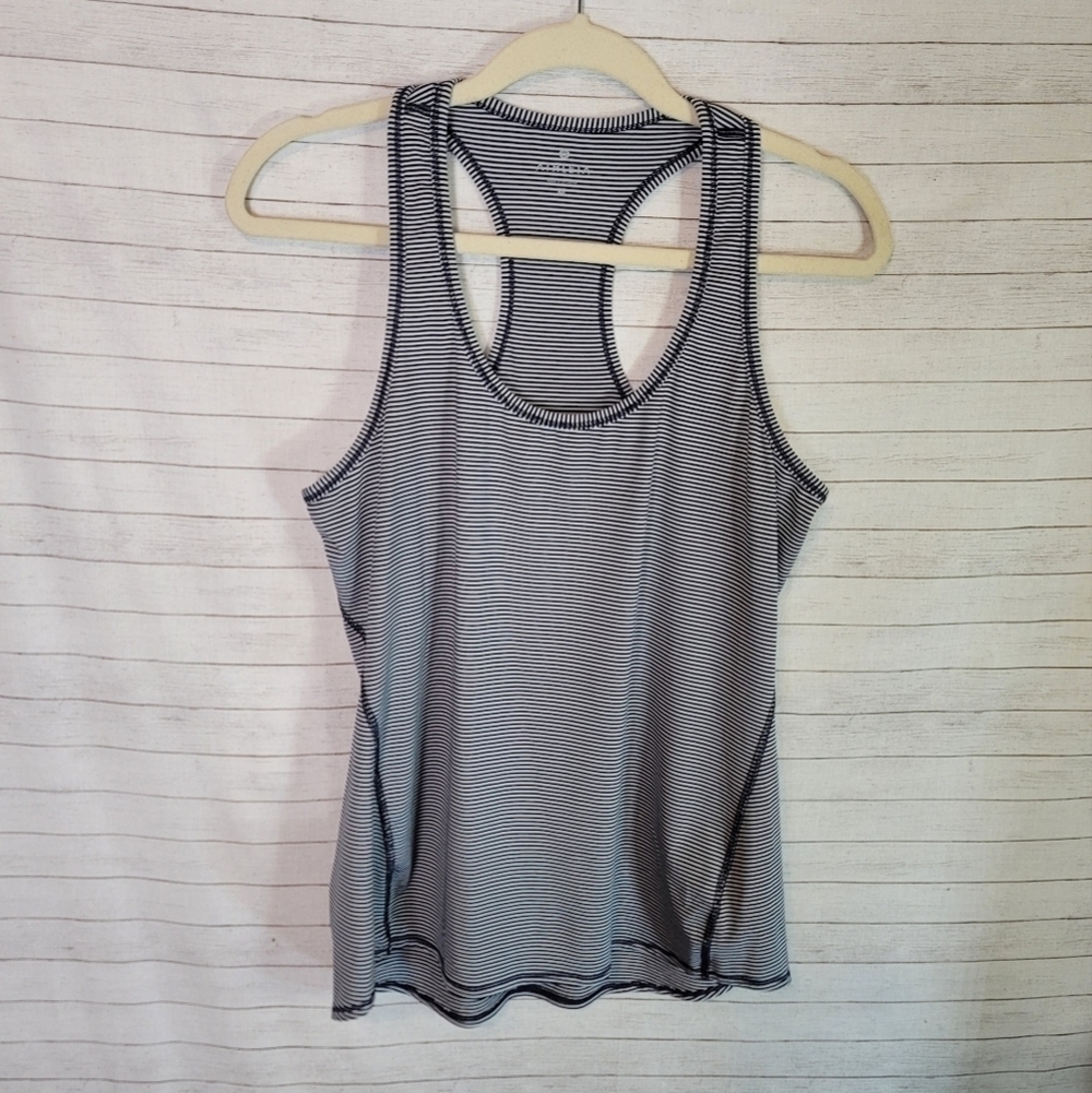 ATHLETA NAVY STRIPE RACER BACK TANK TOP, SZ MEDIUM